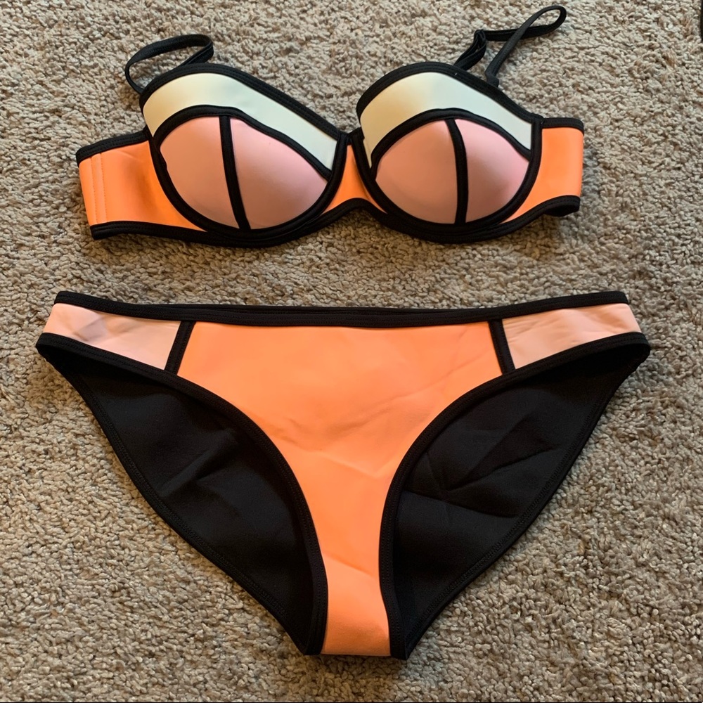 Triangl Color Block Bikini in Orange, Pink and White